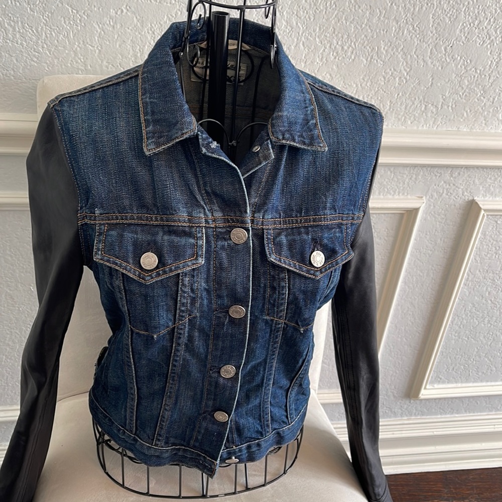 Rag and Bone Denim Jacket With Leather Sleeves.